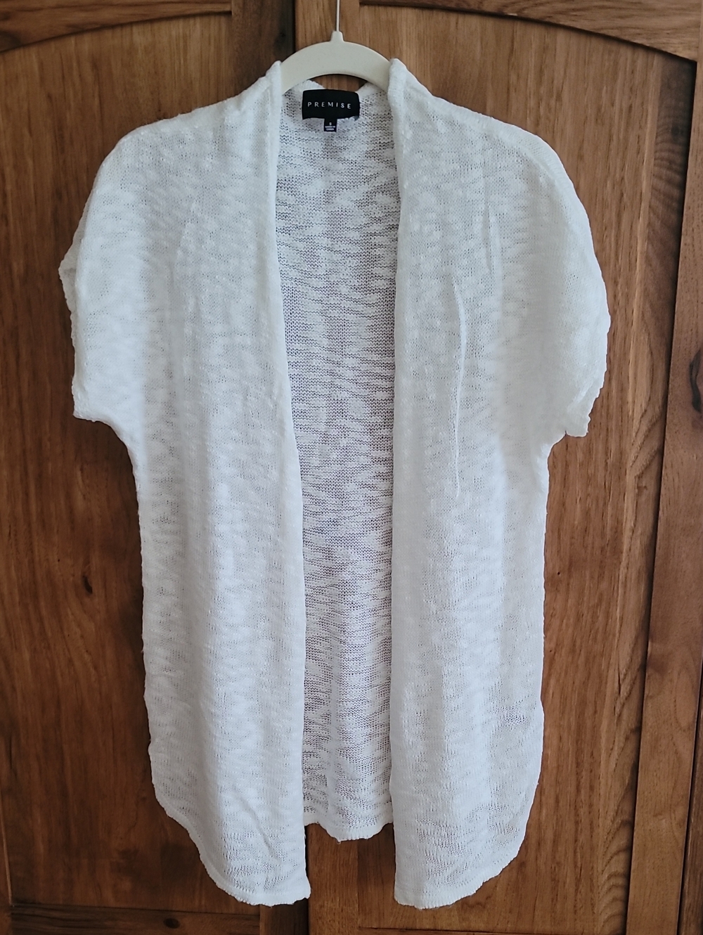 Premise White Open Front Short Sleeve Knit Cardigan